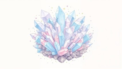 Fototapeta premium Watercolor Crystal Cluster in Pastel Colors with Copy Space