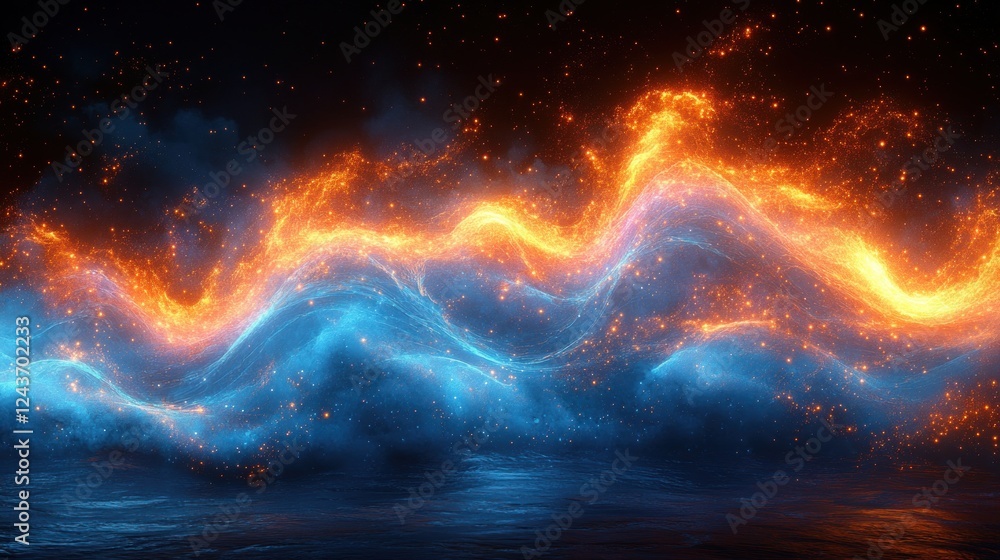 Poster futuristic digital wave abstract in cyberpunk style with motion and depth