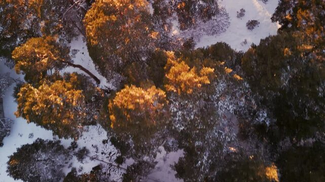Aerial POV of a snowy mountain