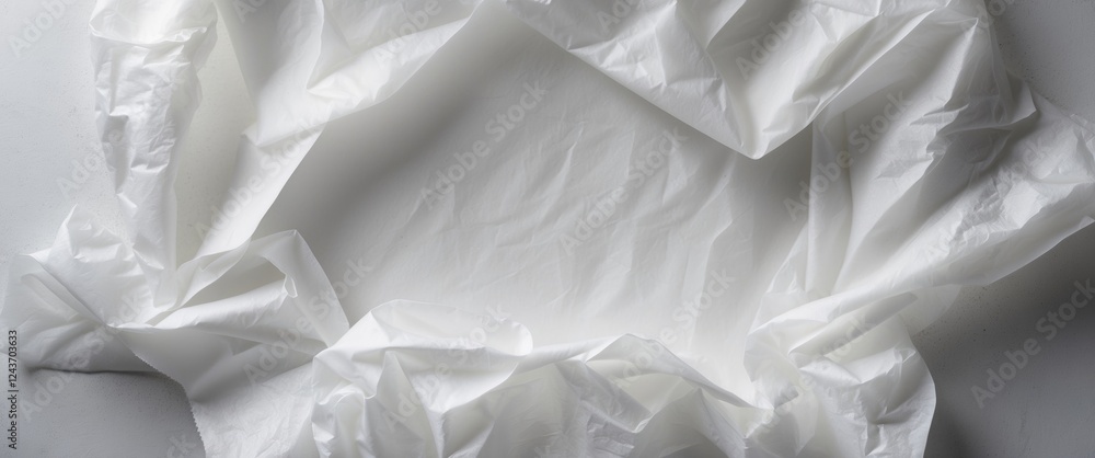 Poster clean white tissue paper background for product photography and design use with soft textures and su