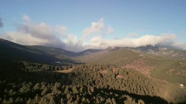 Aerial footage of the mountains of Cercedilla in Madrid Spain