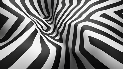 Dynamic black and white striped pattern creating sense of depth and movement. wavy lines evoke modern and artistic feel, perfect for various design projects