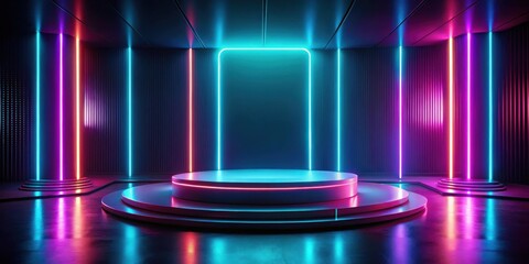 Dark futuristic background with neon lights in a mockup scene for product display, sleek, futuristic,  sleek, futuristic