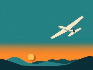 Solarpowered airplane in a sleek, minimalist illustration