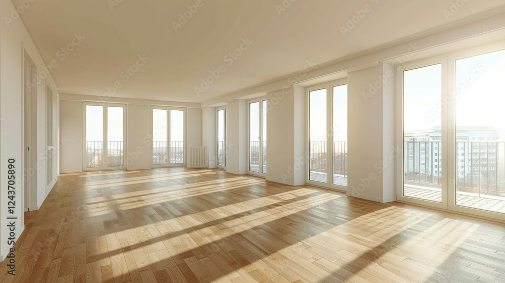 Poster freshly built new apartment with modern features and wide open spaces. stock photo --ar 16:9 --style