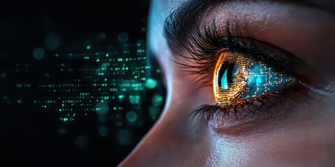 Close Up of Woman's Eye with Glowing Digital Pattern