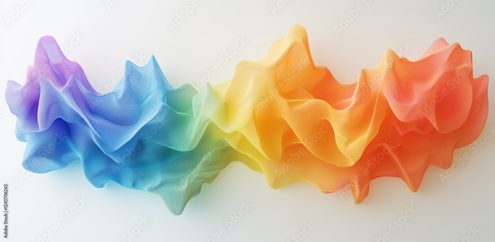 Poster colorful gradient sound waves on a white background, with a simple and minimalistic design
