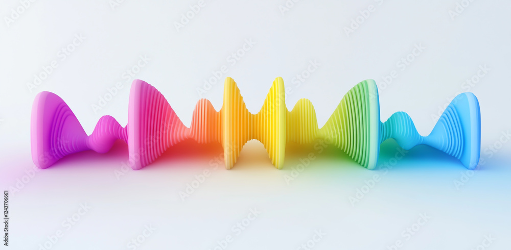 Poster colorful gradient sound waves on a white background, with a simple and minimalistic design