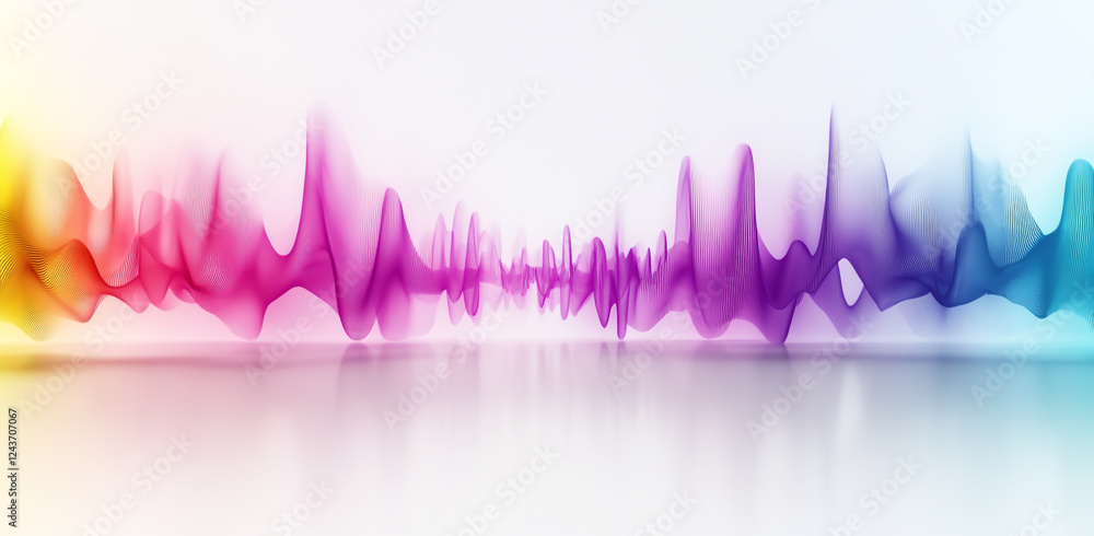 Poster colorful gradient sound waves on a white background, with a simple and minimalistic design