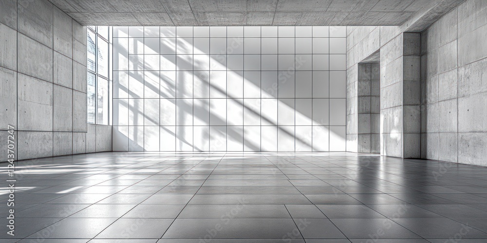 Poster white tiled wall with diagonal rectangles and shadows in a minimalist architectural design