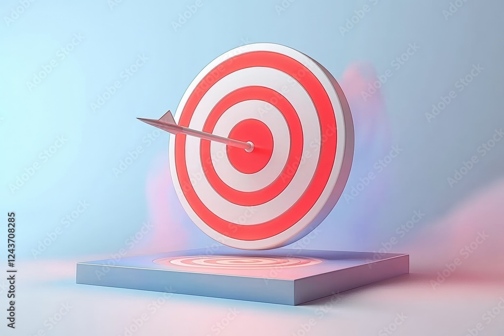 Aufkleber arrow hitting center of target on a modern background with soft light and gradient effects in bold r