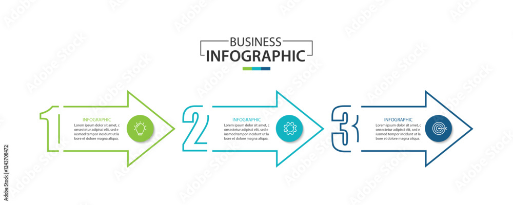 Poster 3 process infographic arrows design template. strategy and business presentation. vector illustratio