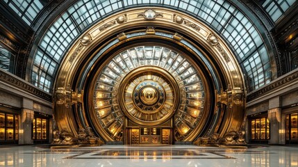 Obraz premium Ornate gold circular entrance in grand hall, architectural details