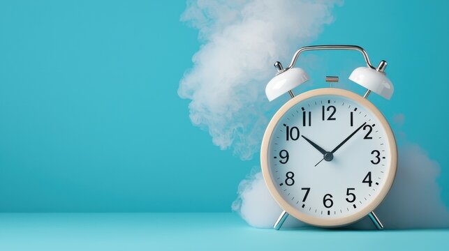 A surreal visual representation of time with swirling smoke forming the shape of a vintage inspired analog clock face symbolizing the fleeting nature of time and the constant cycle of change