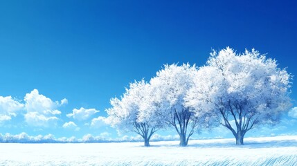 Fototapeta premium Winter Wonderland Landscape with Snowy Trees under a Clear Blue Sky