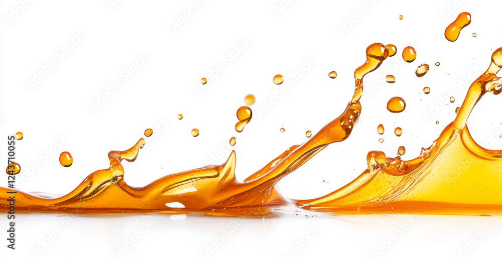 Aufkleber liquid honey splashes across a white surface, forming an abstract pattern. the rich golden color con