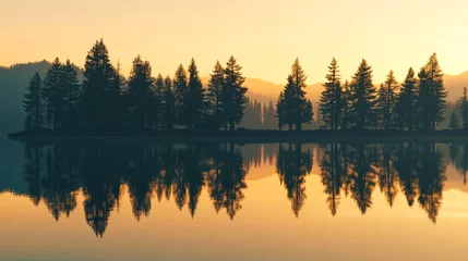 Serene Sunrise Over a Lake with Reflected Trees