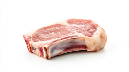 Close up of raw pork chop with bone on white background for culinary design