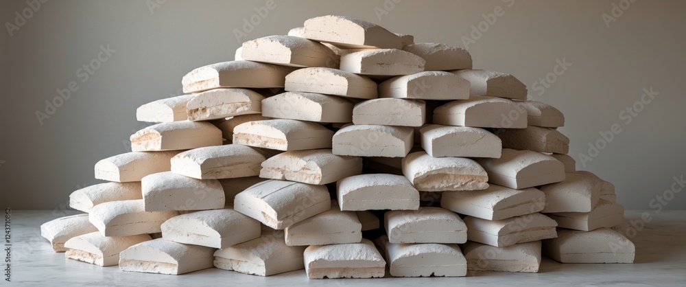Poster stacked white light bricks in a visually appealing arrangement on a smooth surface ideal for constru