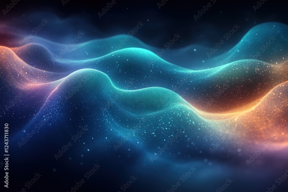 Poster abstract wavy circle frame pattern in neon blue and green colors on black background for music techn