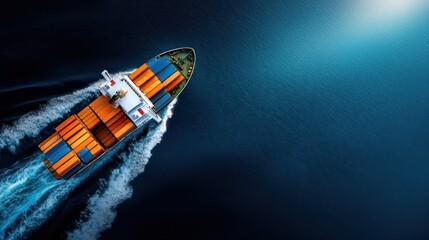 An advanced holographic logistics network surrounds a cargo ship at sea showcasing the future of efficient global cargo transportation and supply chain management with innovative digital technology