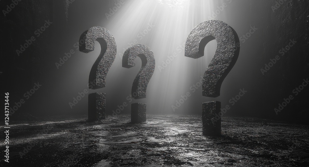 Poster 3d black question marks on dark background in minimalist style