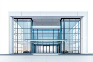 Architecture of Light. A pristine, modern office building facade, defined by glass and clean lines, reflects a bright, minimalist aesthetic.  