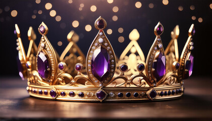 an exquisite golden crown adorned with purple jewels symbolizing elegance and royalty perfect for special occasions and celebrations