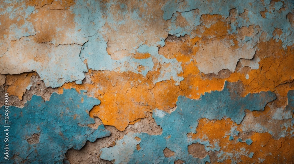 Poster peeling paint abstract background in warm and cool tones for textures and design use