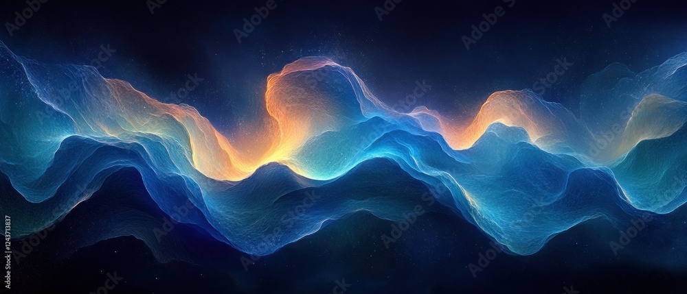 Poster abstract wavy lines composition with blue and green gradient on dark background for digital art and 