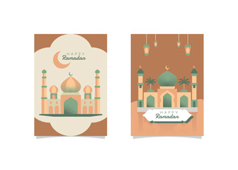 High-quality Islamic Ramadan Greeting Cards. Modular mosque illustration in halftone vector style. Perfect for celebrating Ramadan Kareem, Eid Mubarak, and Islamic festivals.