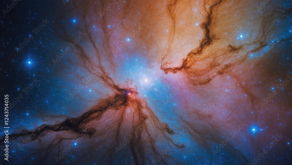 Poster vibrant cosmic nebula with colorful gas clouds and stars ideal for text overlay usage