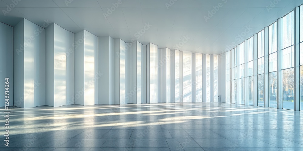 Poster minimalist white wall geometry pattern with vertical rectangles and soft lighting