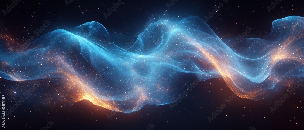 Poster futuristic dynamic abstract light waves in blue and cyan on black background for ai technology digit