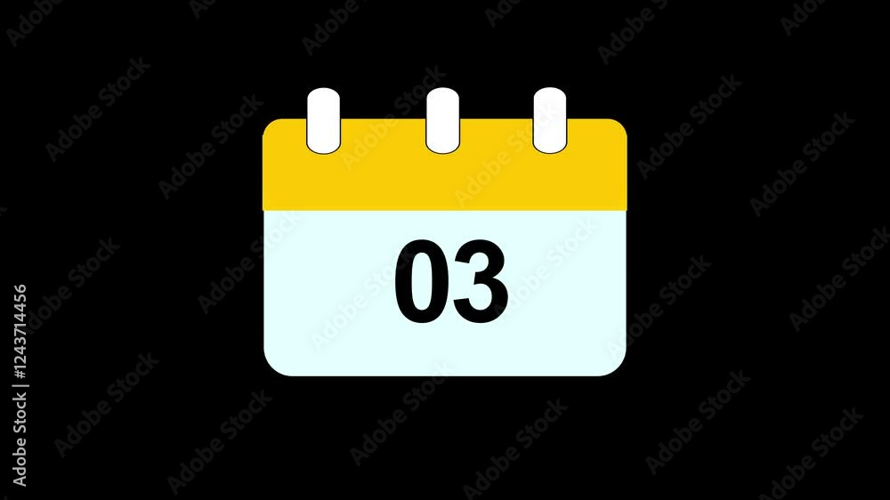 Poster 03 date calendar icon animation with transparent background date counting calendar date of 1 to 31 ,