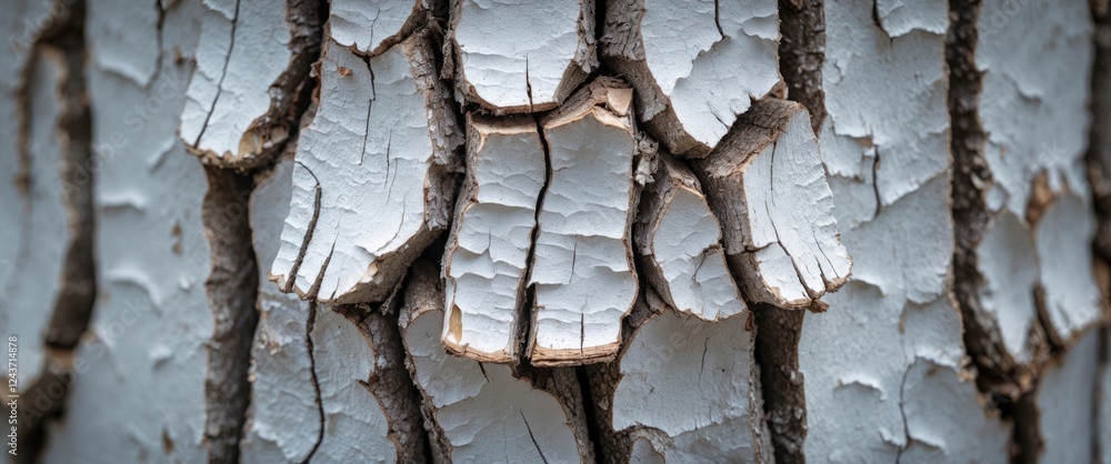 Poster closeup of textured white tree bark showcasing natural patterns and details in a rustic background f