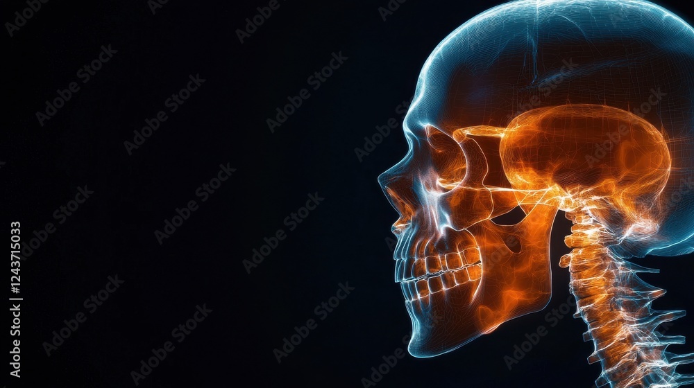 Poster ct scan of the skull, showing high-resolution bone density mapping
