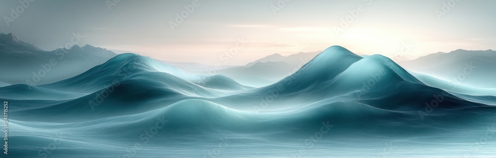 Poster minimalist abstract gradient artwork with soft teal colors and symmetry for calm and tranquility