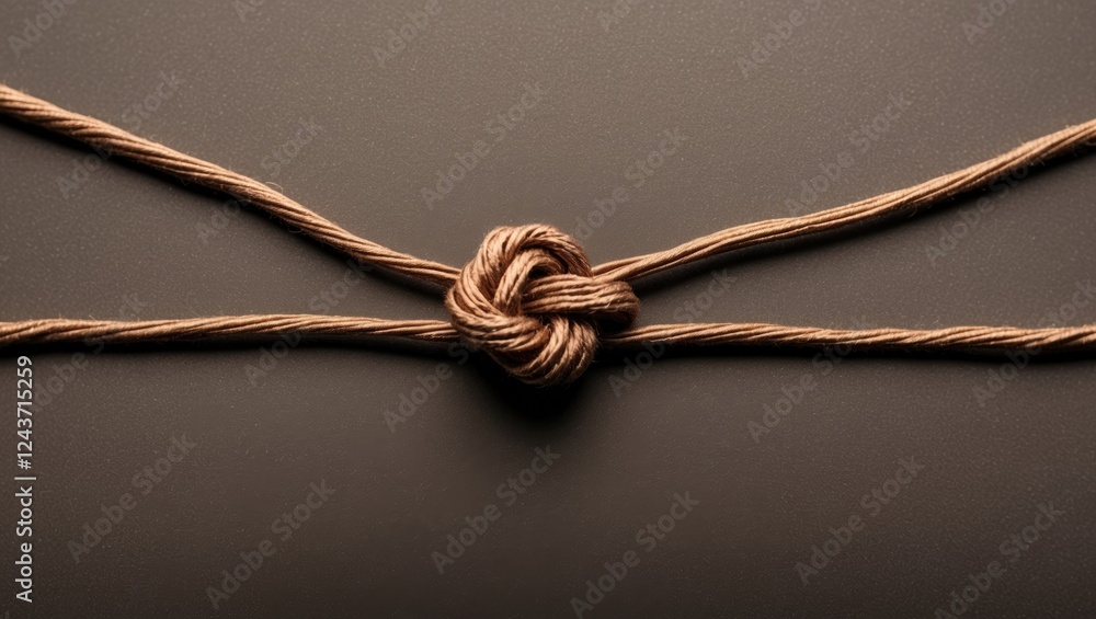Poster intricate close-up of a brown knot formed in a thin string against a dark background showcasing craf