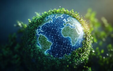 A globe with glowing digital connections forming a web