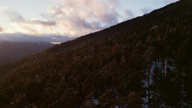 Flying over a snow mountain
