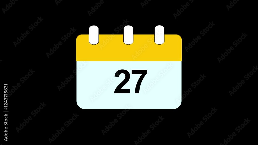 Poster 27 date calendar icon animation with transparent background date counting calendar date of 1 to 31, 