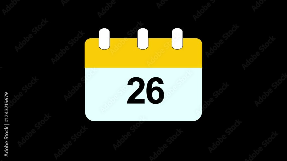 Poster 26 date calendar icon animation with transparent background date counting calendar date of 1 to 31, 
