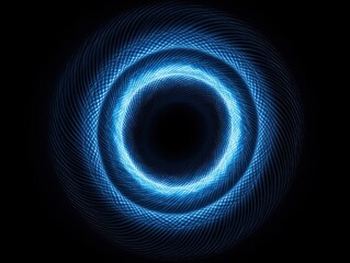 Vibrant Blue Teal Abstract Concentric Circle Pattern Glowing Light on Black Background