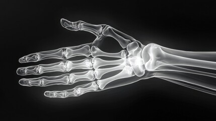 Naklejka premium X-ray of a fully extended hand highlighting carpal bones