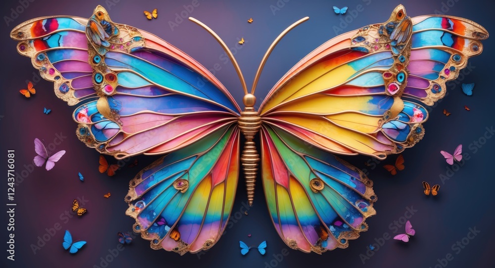 Poster colorful butterfly art design with decorative wings and empty space for custom text or branding