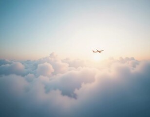 An airplane soars gracefully through a sea of grey clouds under a cloudy sky. The scene captures the essence of high-altitude travel and exploration. Generative AI