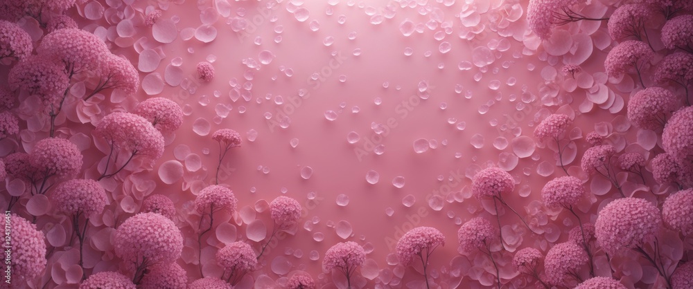 Poster abstract pink floral bokeh background with soft petals and empty space for text overlay
