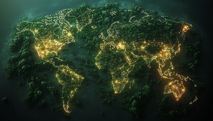 Obraz premium A visual representation of interconnected global networks with glowing digital lines linking the world