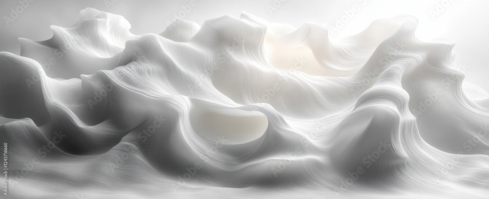 Poster minimalistic abstract composition with flowing white curves and serene light